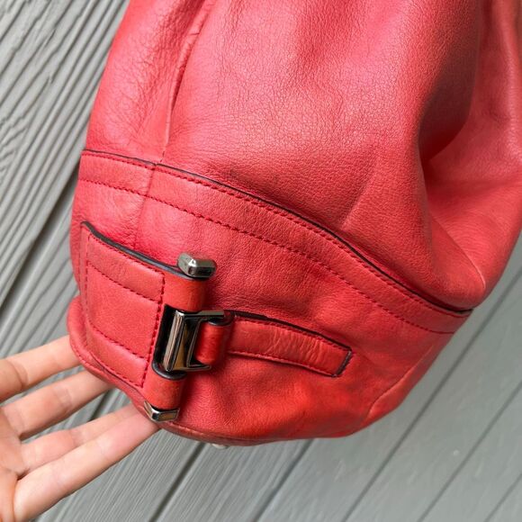 VTG B. Makowsky Coral Red Leather Hobo Bag | Slouchy Bucket Shoulder Purse - Picture 8 of 13